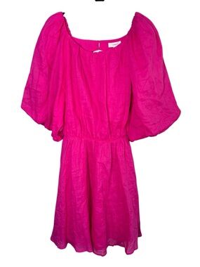 A Loves A Bright Pink Ramie Puff Sleeve Open Back Dress Size Large